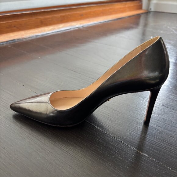 Prada Pewter Metallic Leather Pointed Toe Pumps – Size 37.5 (BRAND NEW) - Picture 3 of 16